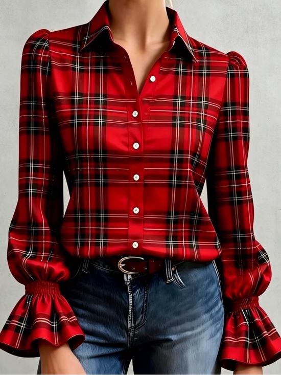Tops - Women's Red Solid Blouse - Casual Versatile, Relaxed Fit Silhouette, Perfect